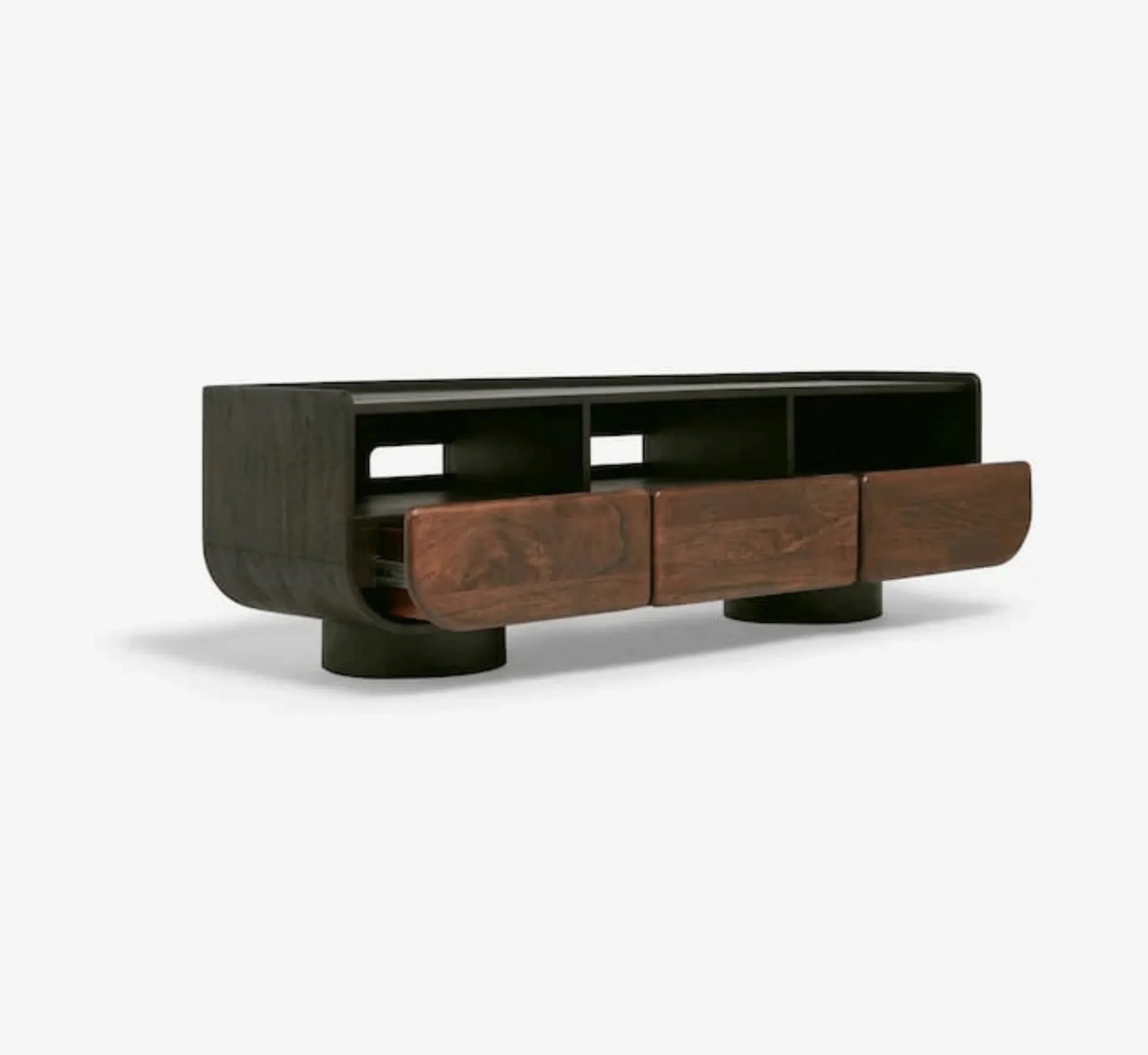 NoirModern Black-Walnut Solid Mango Wood TV Console – Handcrafted Entertainment Unit by J.L.HOME DECOR