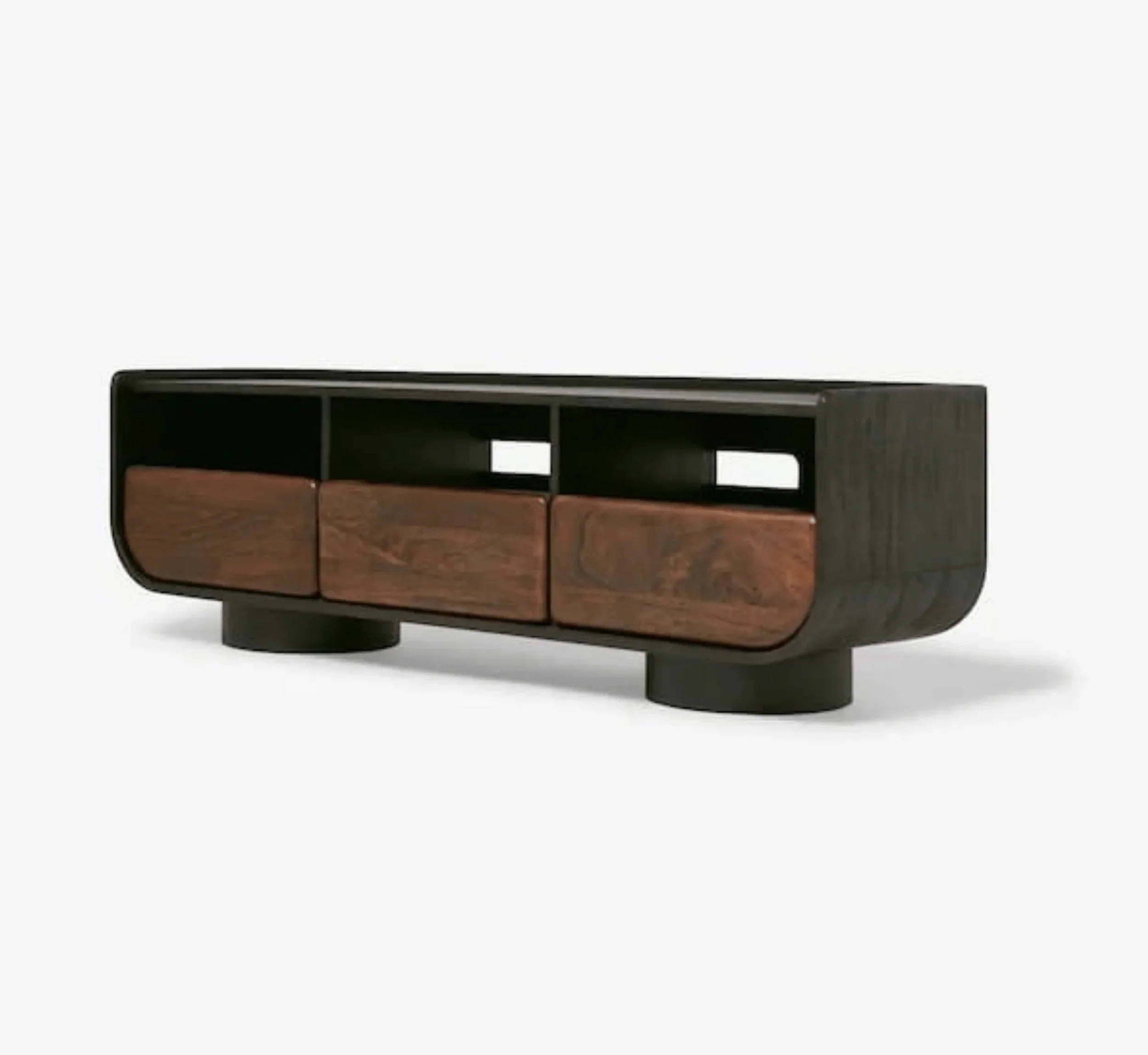 NoirModern Black-Walnut Solid Mango Wood TV Console – Handcrafted Entertainment Unit by J.L.HOME DECOR