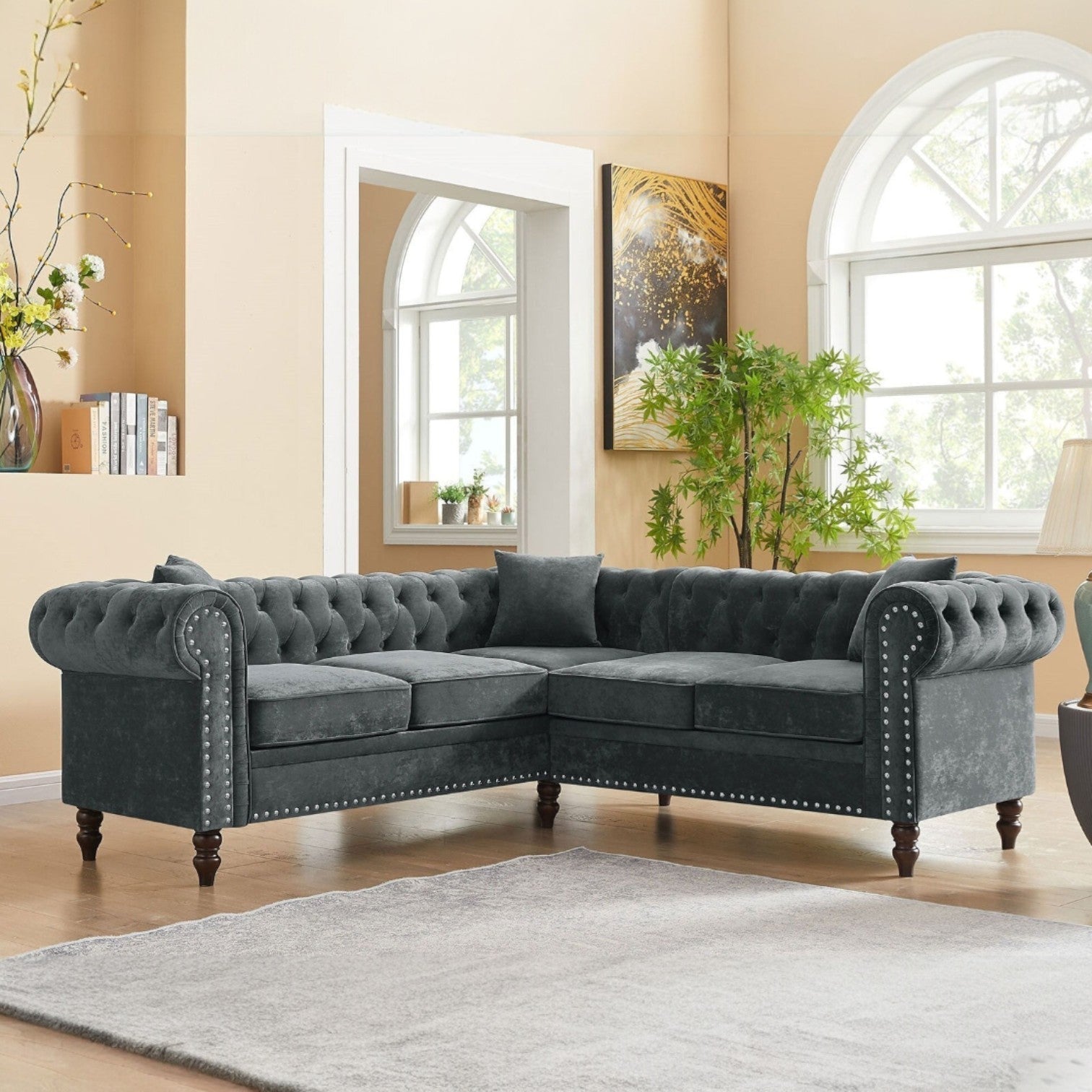 Chesterfield L-Shape Sectional Sofa | Handcrafted Living Room Seating | J.L.HOME DECOR