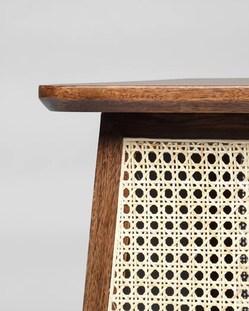 WaltonRattan Modern Side Table – Solid Mango & Sheesham Wood, Rattan Accent, Walnut Finish by J.L.HOME DECOR