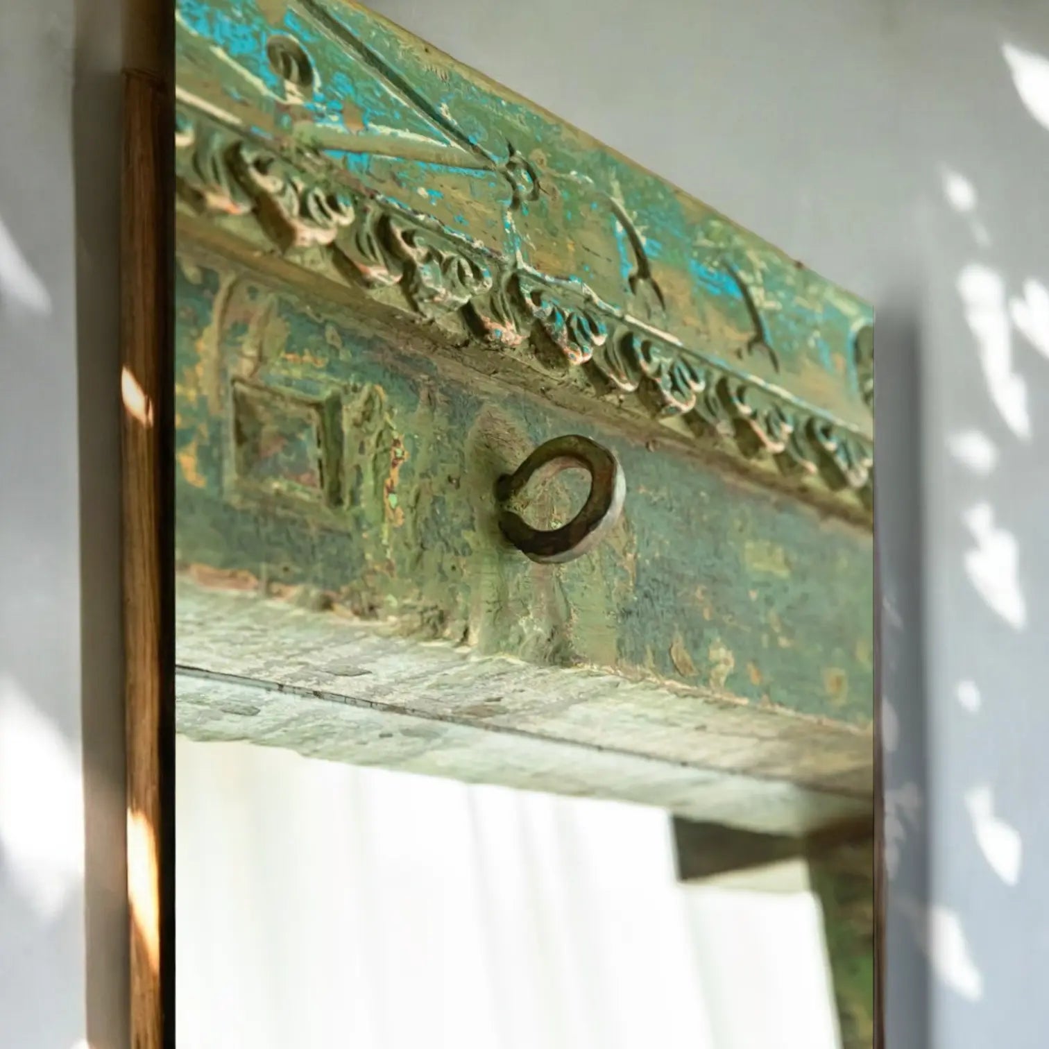 Stunning Hand-Carved Blue Old Rustic Color Solid Wood Mirror  antique blue jlhomedecor2021.myshopify.com