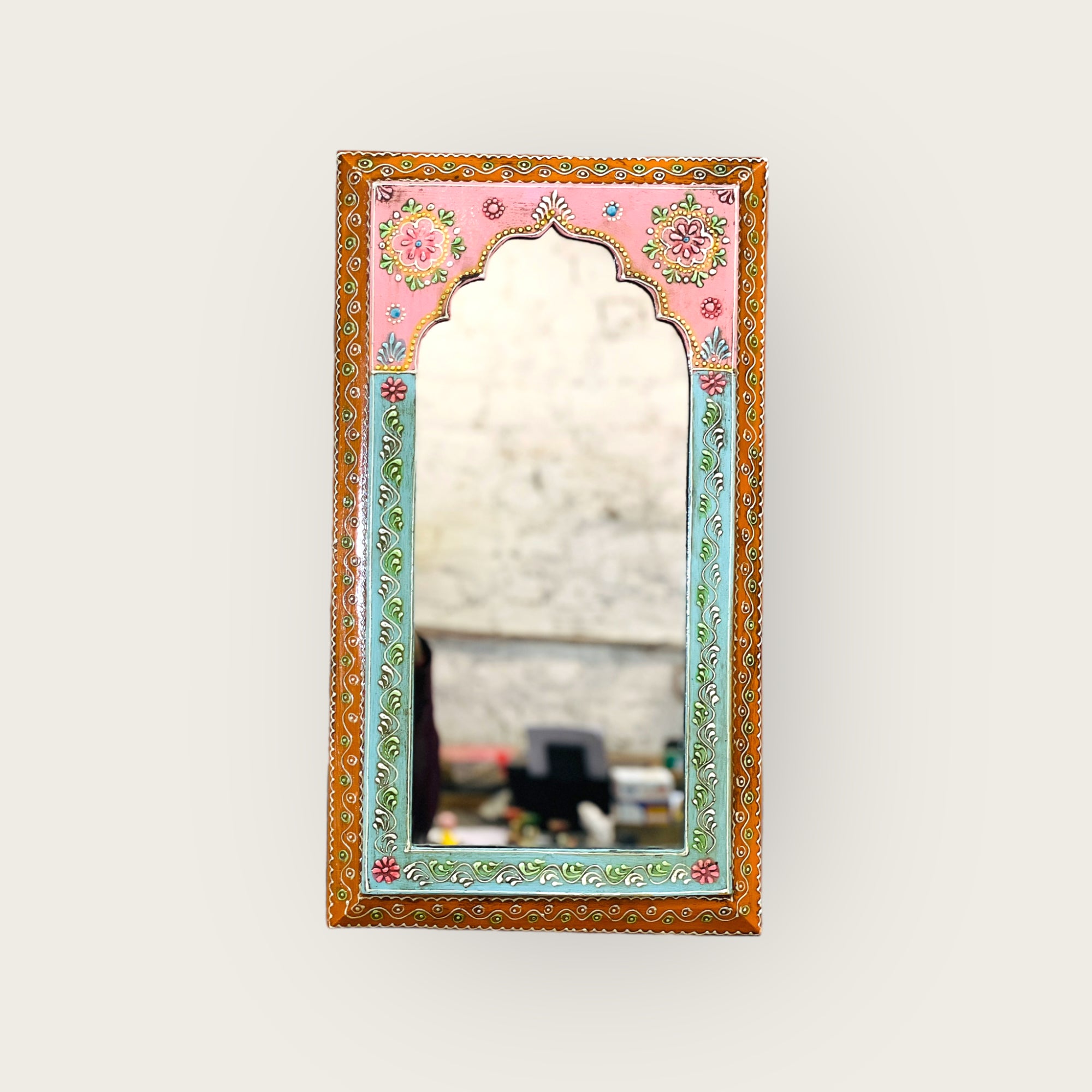 Blush Blossoms: 25x46cm Handpainted Pink Mirror