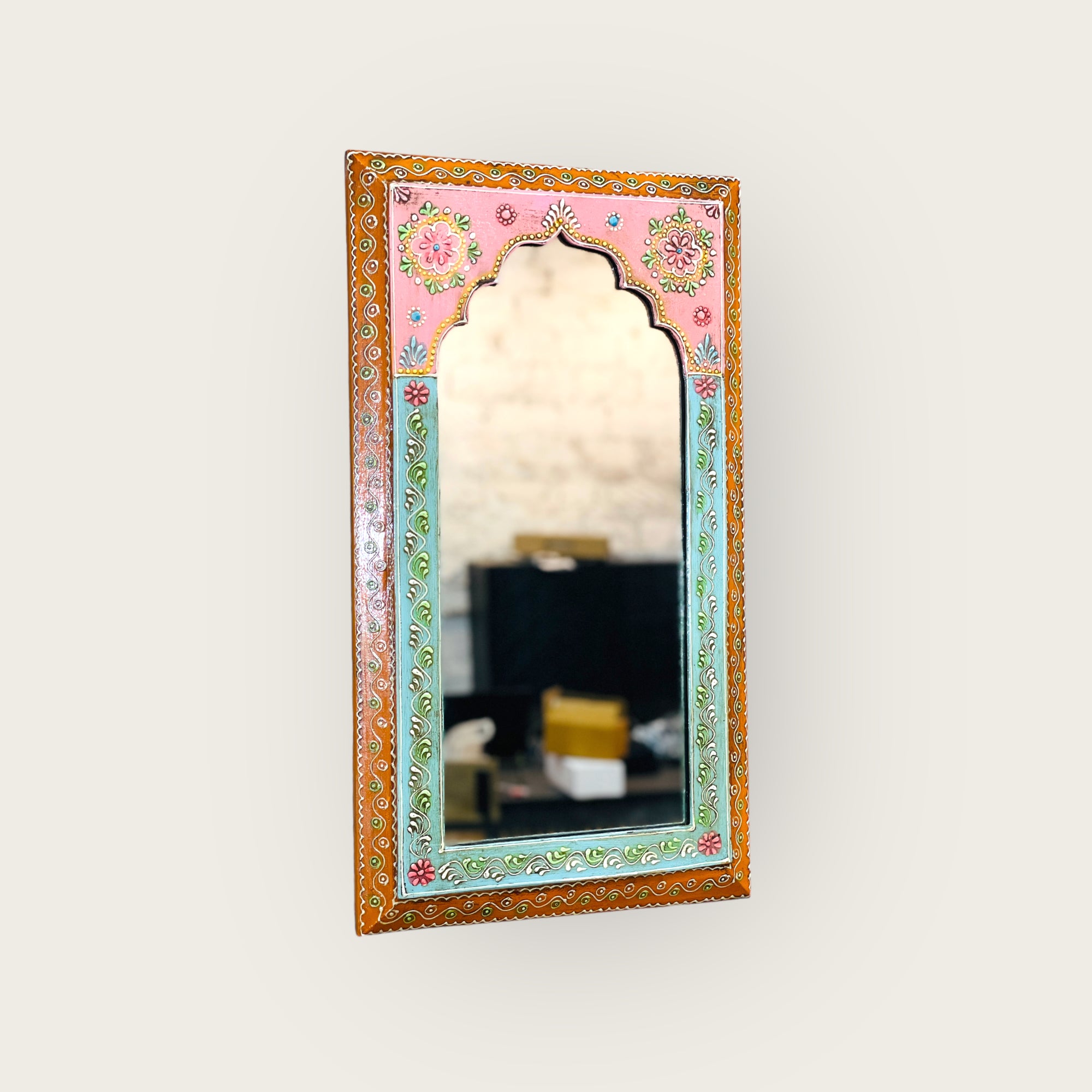 Blush Blossoms: 25x46cm Handpainted Pink Mirror