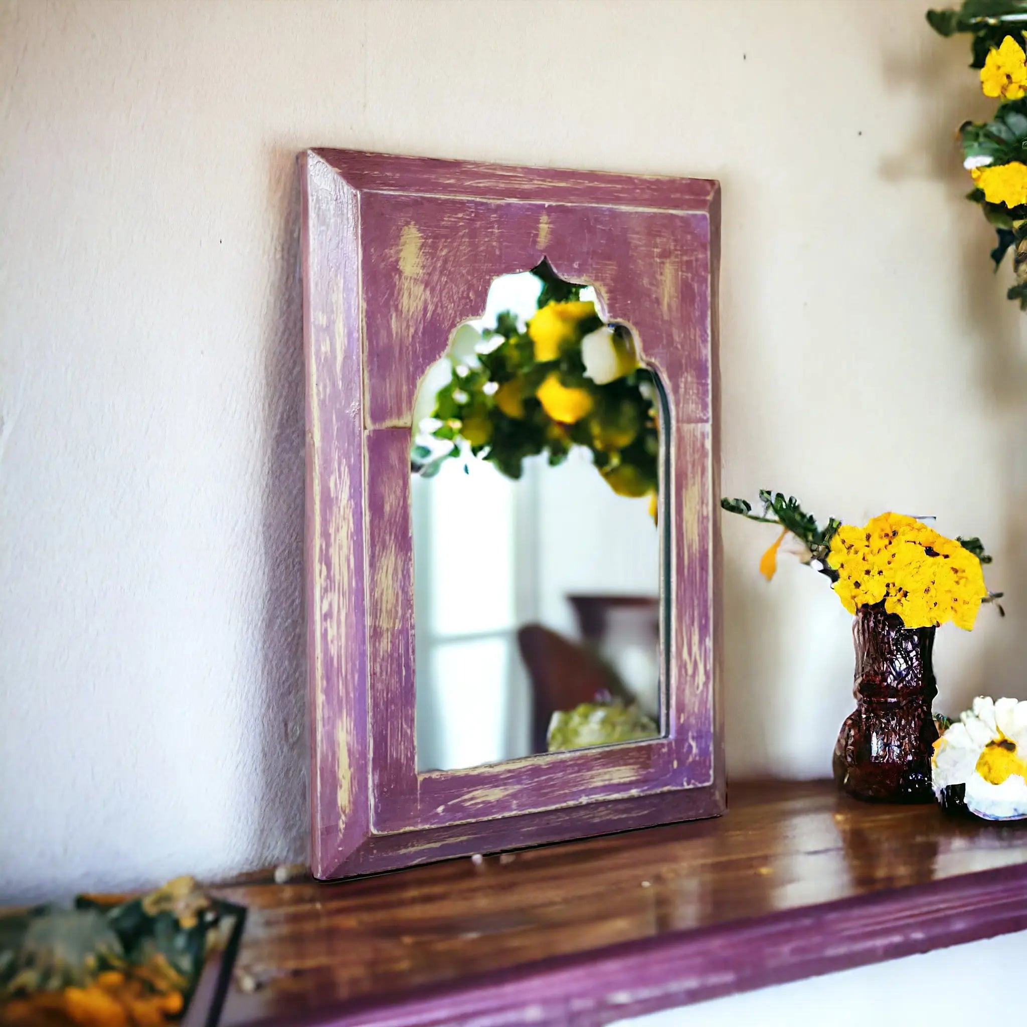 Decorative Wall Mirror | Rustic Charm: Purple Mirror Frame 25x35cm Mirror  accent piece jlhomedecor2021.myshopify.com