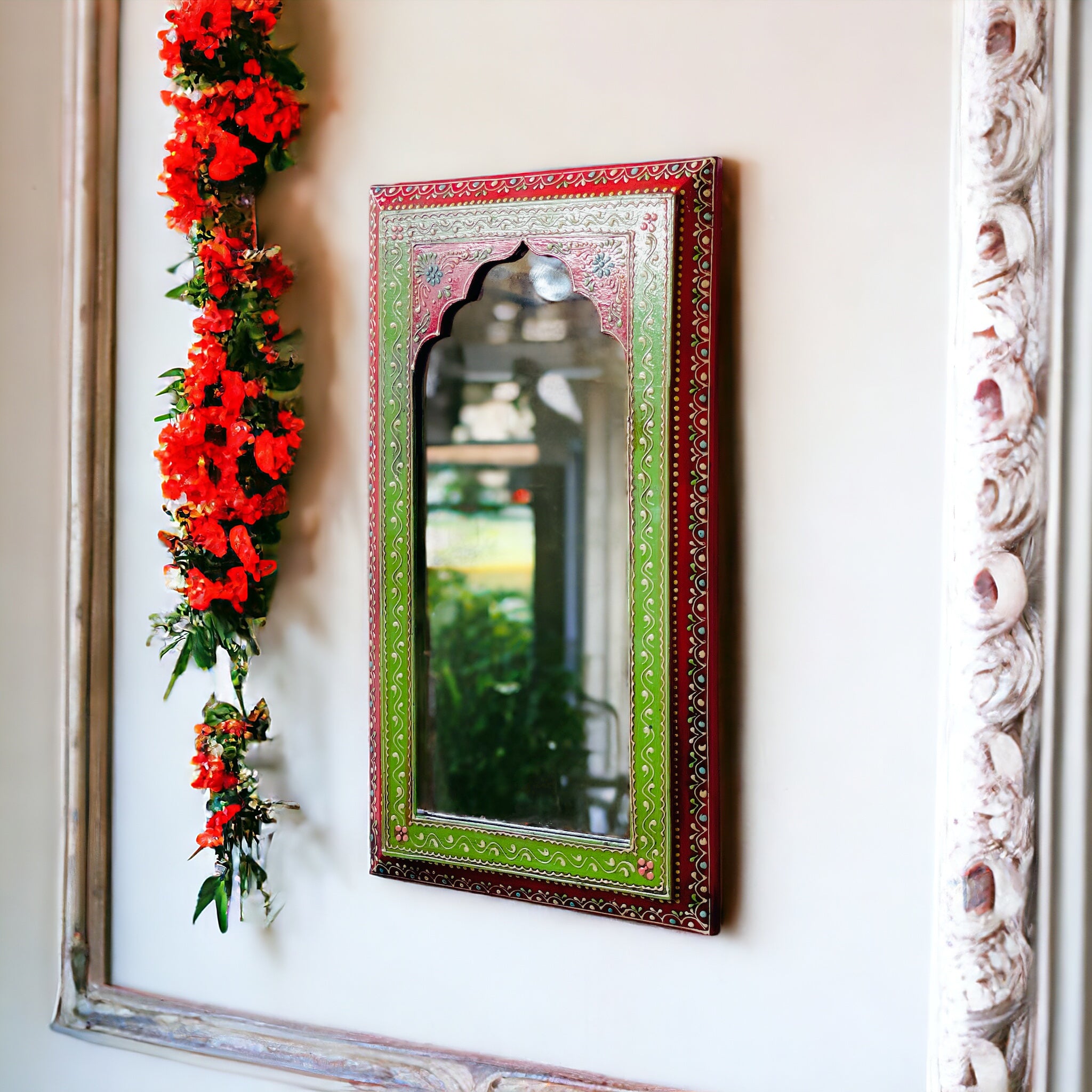 Artisanal Splendor: 25x46cm Handpainted Mirror