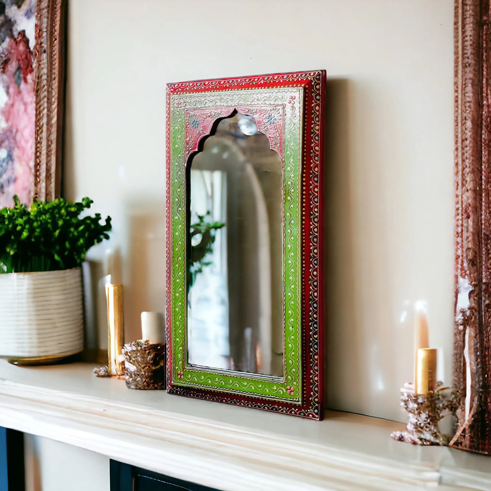 Artisanal Splendor: 25x46cm Handpainted Mirror Mirror  accent piece jlhomedecor2021.myshopify.com