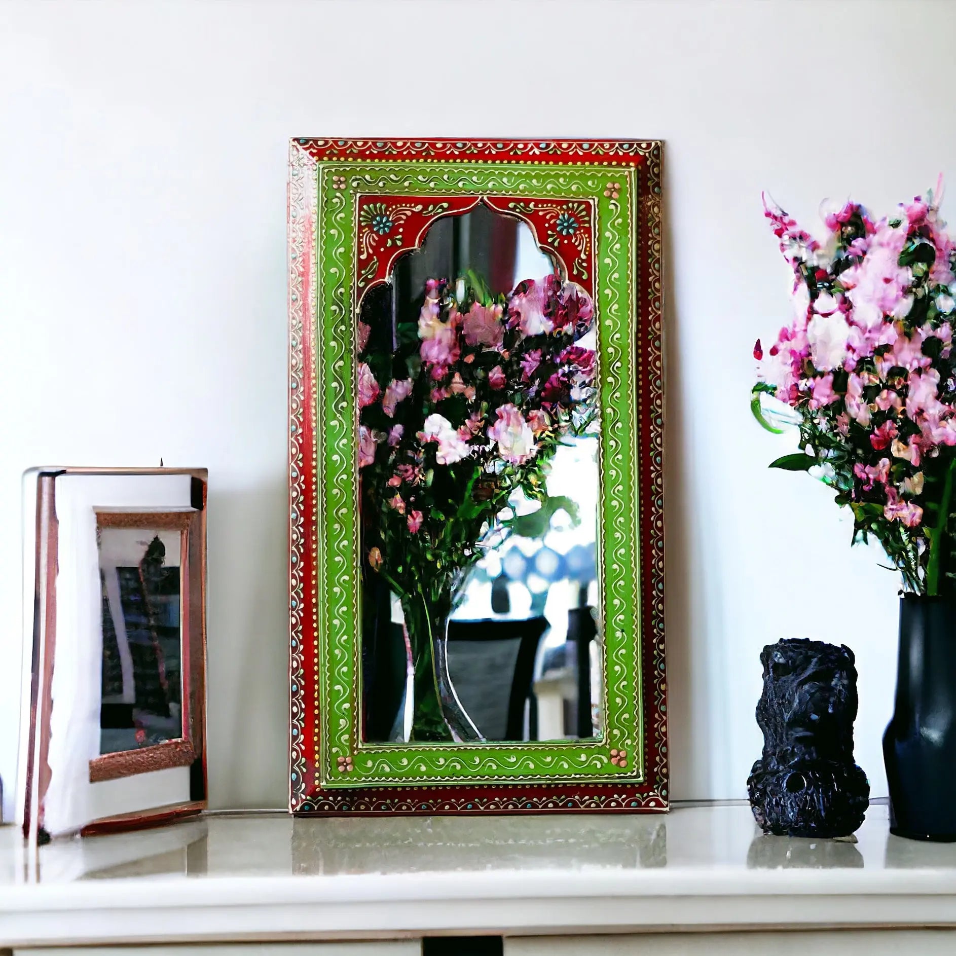 Artisanal Splendor: 25x46cm Handpainted Mirror Mirror  accent piece jlhomedecor2021.myshopify.com
