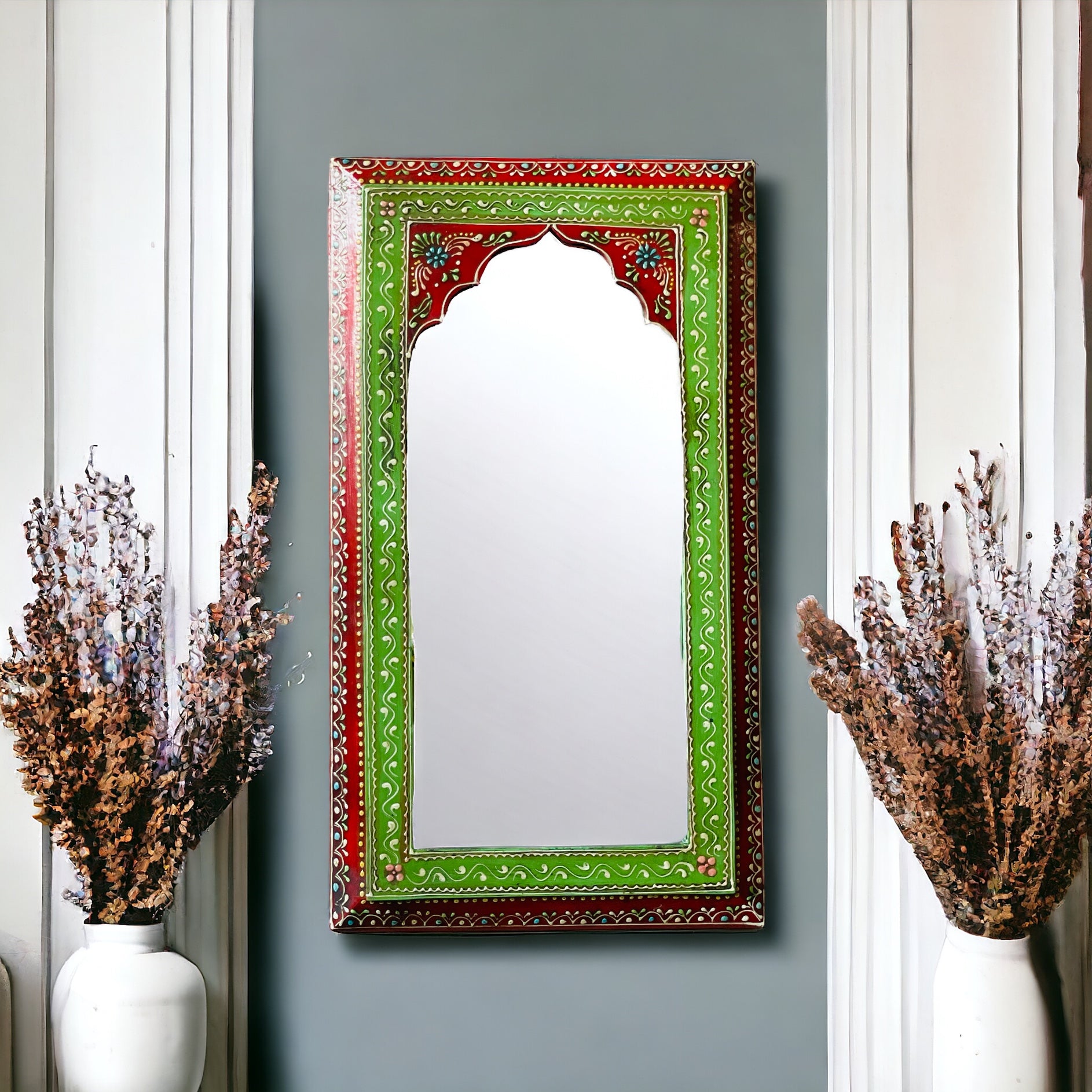 Artisanal Splendor: 25x46cm Handpainted Mirror