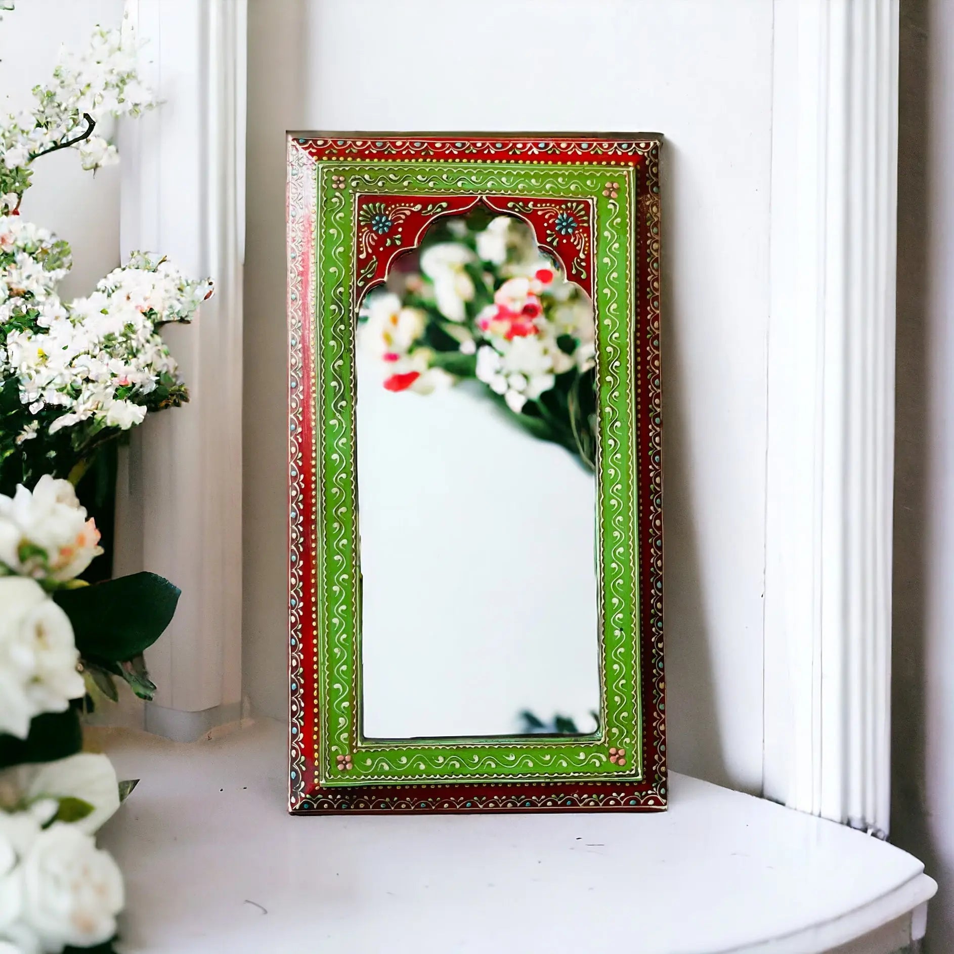 Artisanal Splendor: 25x46cm Handpainted Mirror Mirror  accent piece jlhomedecor2021.myshopify.com