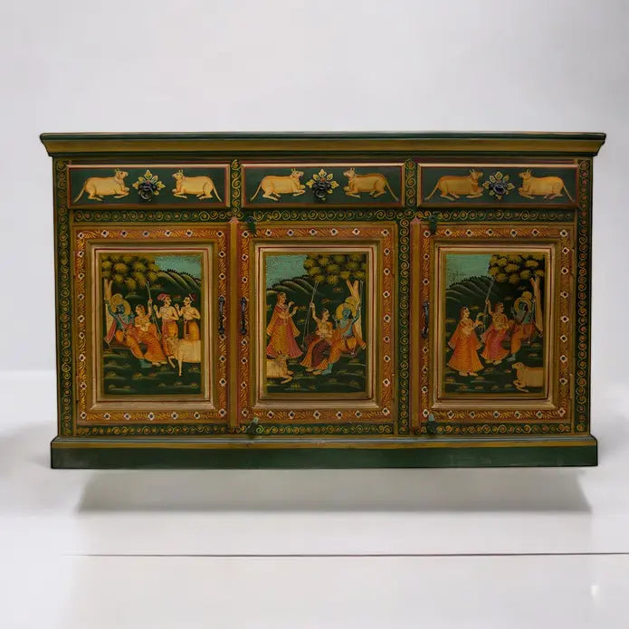 Rajasthani Painting Solid Wood Sideboard Cabinet  Antique Rajasthani Sideboard jlhomedecor2021.myshopify.com
