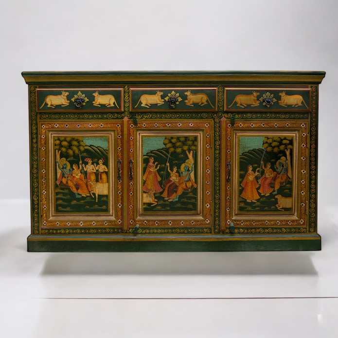 Rajasthani Painting Solid Wood Sideboard