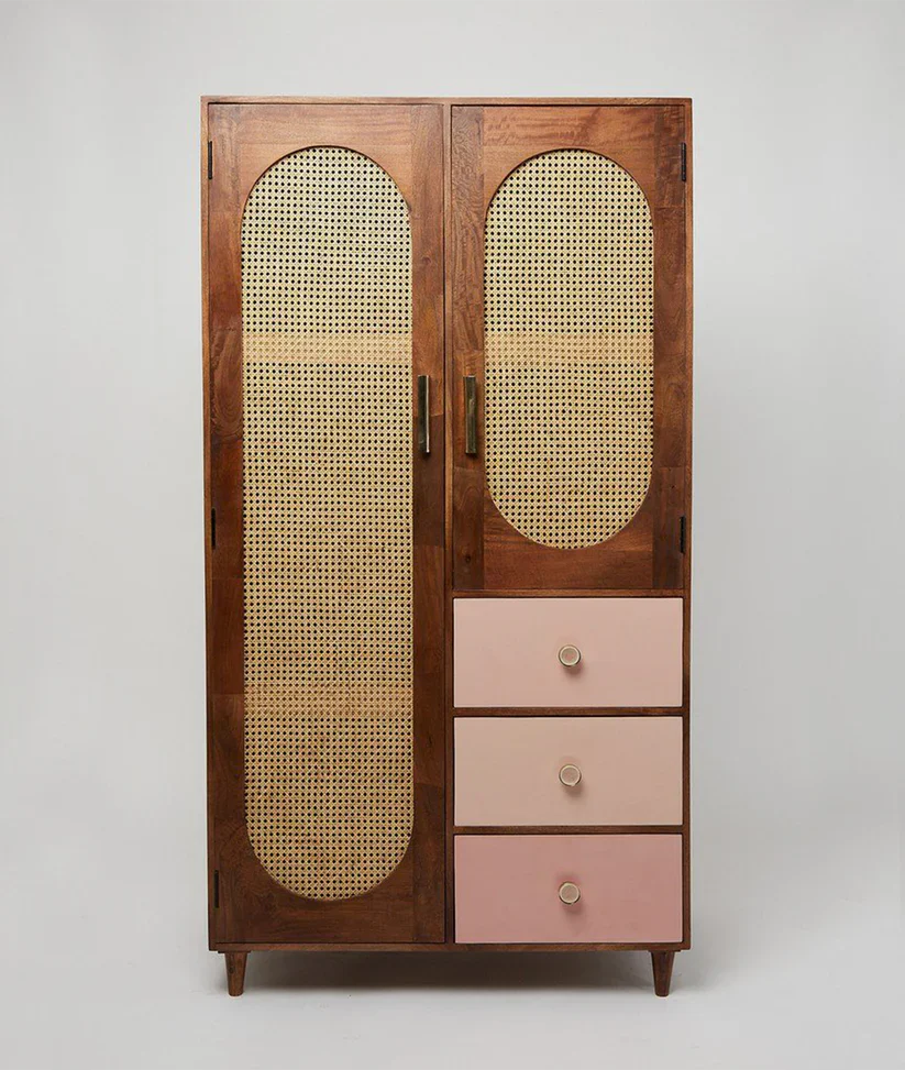 Rattan Solid Wood Wardrobe