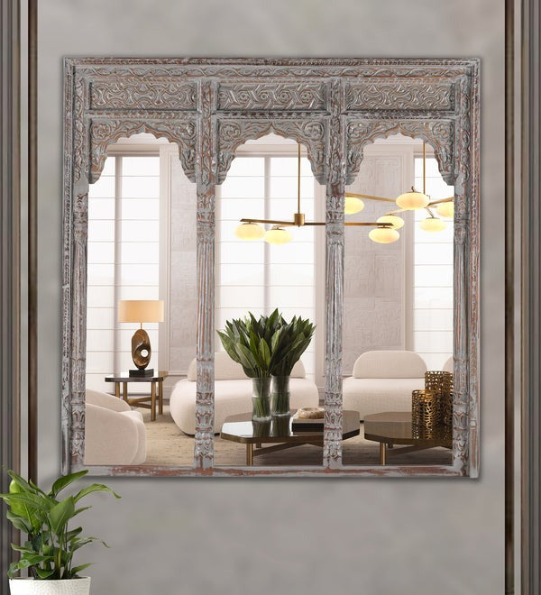 Grand Heritage Wooden Antique Jharokha Mirror Frame | Full-Length Wall Decor ( Without Mirror)