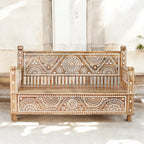The Maharaja Wooden Sofa Set | 3+2+1 Handmade Mango Wood Seating ( White Engraving )
