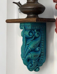 Rustic Antique Decor Wooden Wall Shelf - Vintage Carved Design, 10x8x5 Inch