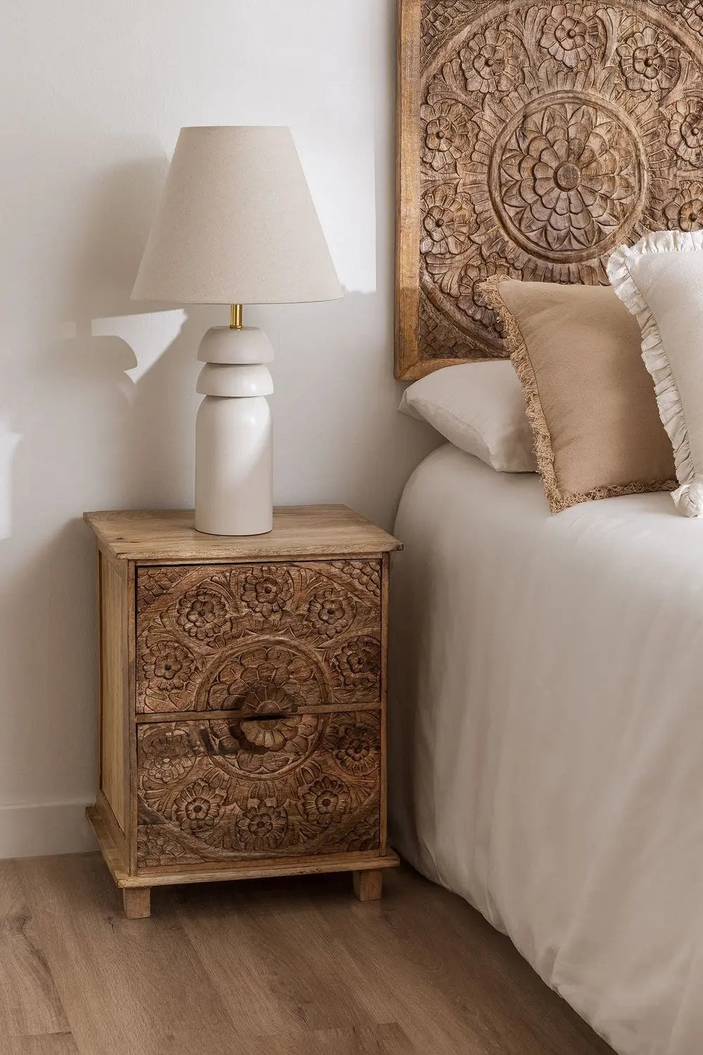 Stylish Functional Mango Wood Bedside Table Bedside Table artisan craftsmanship jlhomedecor2021.myshopify.com