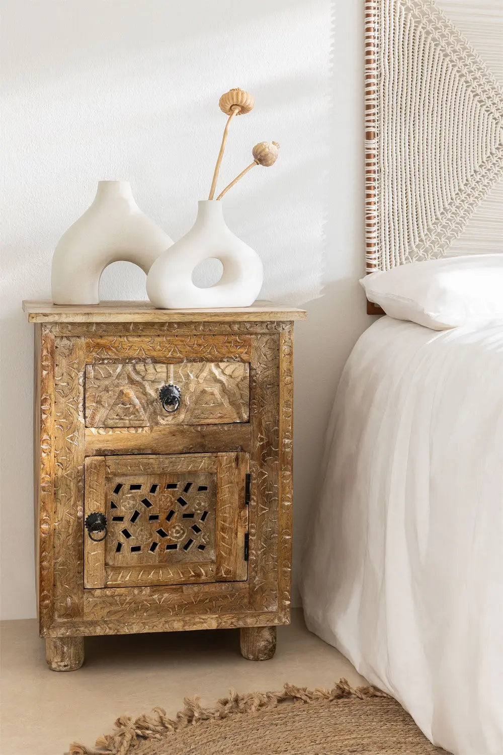 Stylish Mango Wood Bedside Table Bedside Table Artisan Craftsmanship jlhomedecor2021.myshopify.com