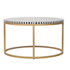 "Coffee tables for living room styled with decorative accents and books."

