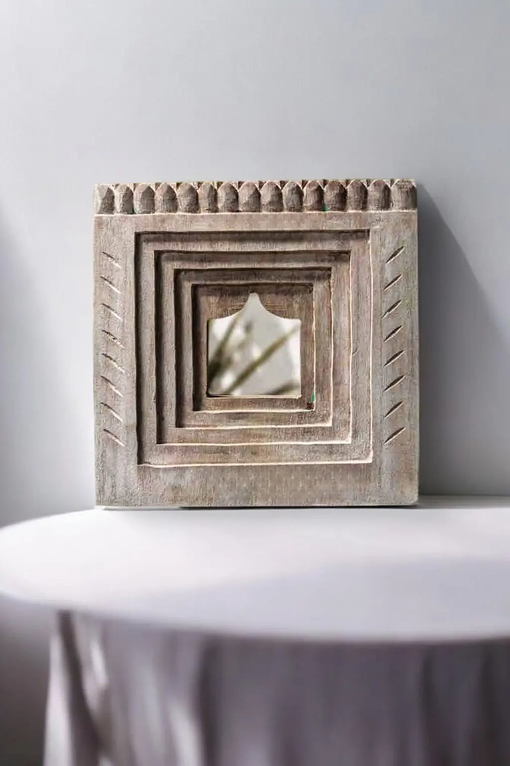 Temple Square Mirror Hand-Carved White Mirror  architectural design jlhomedecor2021.myshopify.com