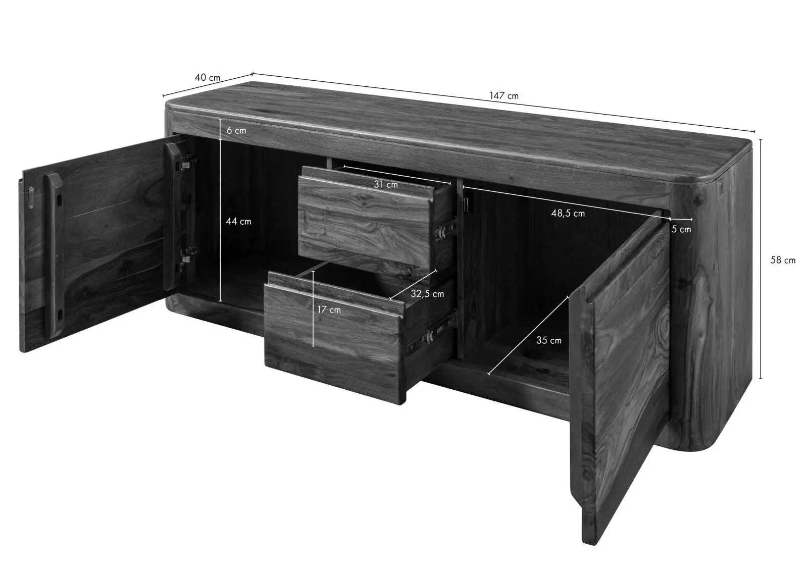 TV board Sheesham 147x40x58 walnut Sideboard 147x40x58 TV board jlhomedecor2021.myshopify.com