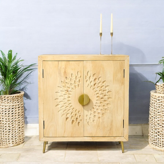 Two Door Natural Hand Carving Sideboard