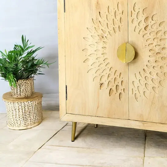 Two Door Natural Hand Carving Sideboard Cabinet  Artisan Carving jlhomedecor2021.myshopify.com