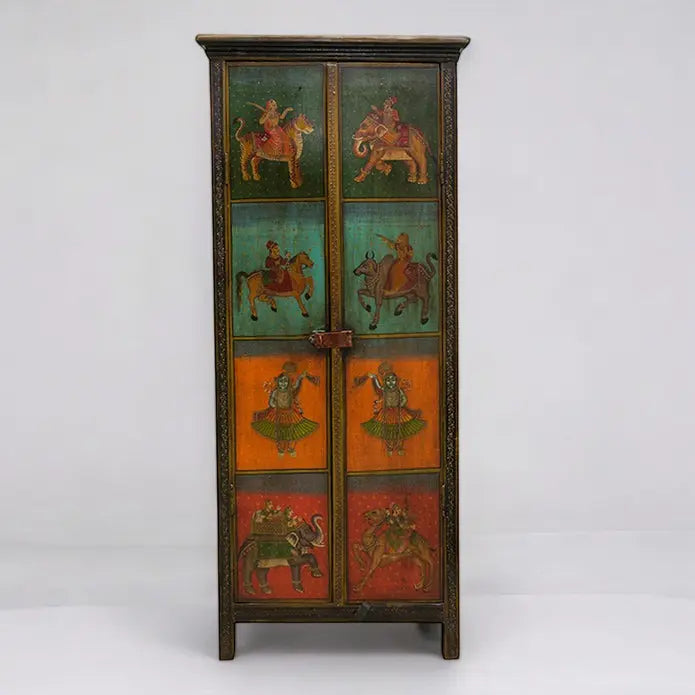 Rajasthani Color Painted Wardrobe Solid Wood Wardrobe  Antique Rajasthani Wardrobe jlhomedecor2021.myshopify.com