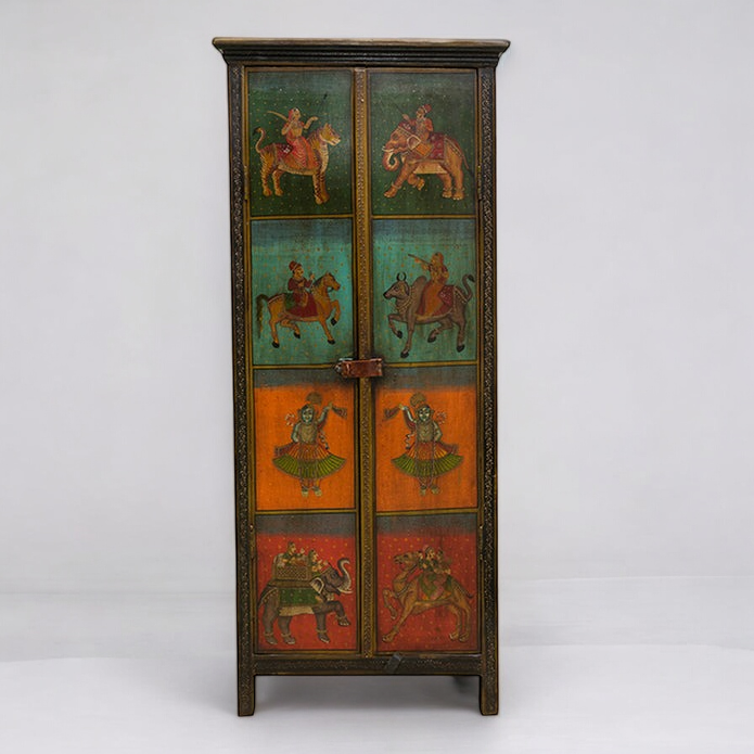 Rajasthani Color Painted Wardrobe Solid Wood