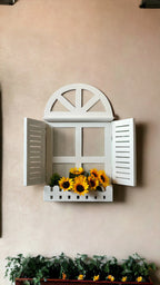 Handcrafted Fake Window Wall Decor in Large (75x41 cm) and Small (55x33.5 cm) sizes, made of high-quality wood. Perfect for living room, bedroom, and dining area wall decor. Adds rustic charm and the illusion of a window to any wall. Ideal for indoor and outdoor spaces, balcony wall decor, and plant wall displays. Made in Jodhpur (Rajasthan).