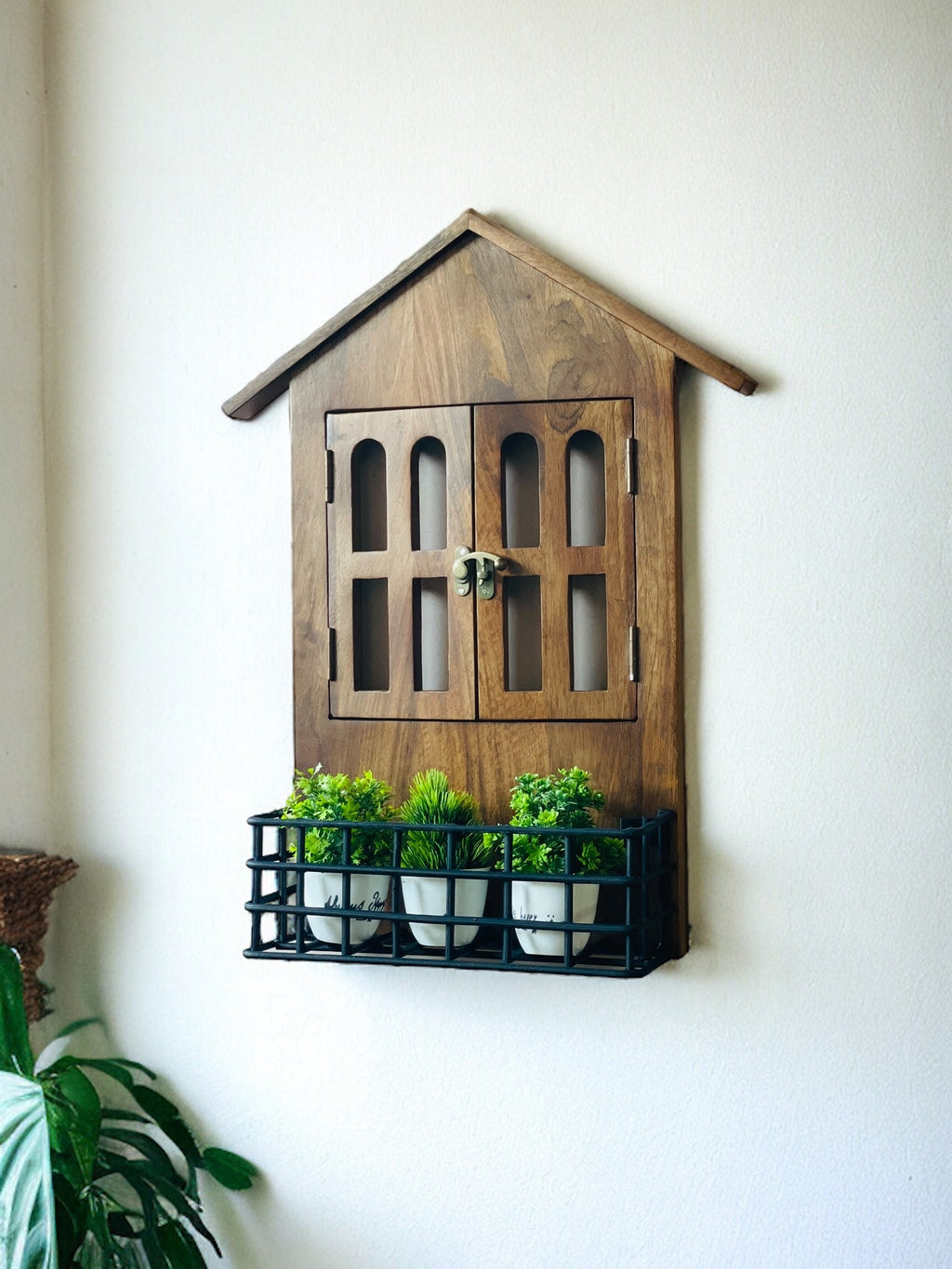 Window Mirror Design: House Window Mirror with Iron Shelf | 57x15x38 cms