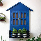 Window Mirror Design: House Window Mirror with Iron Shelf | 57x15x38 cms