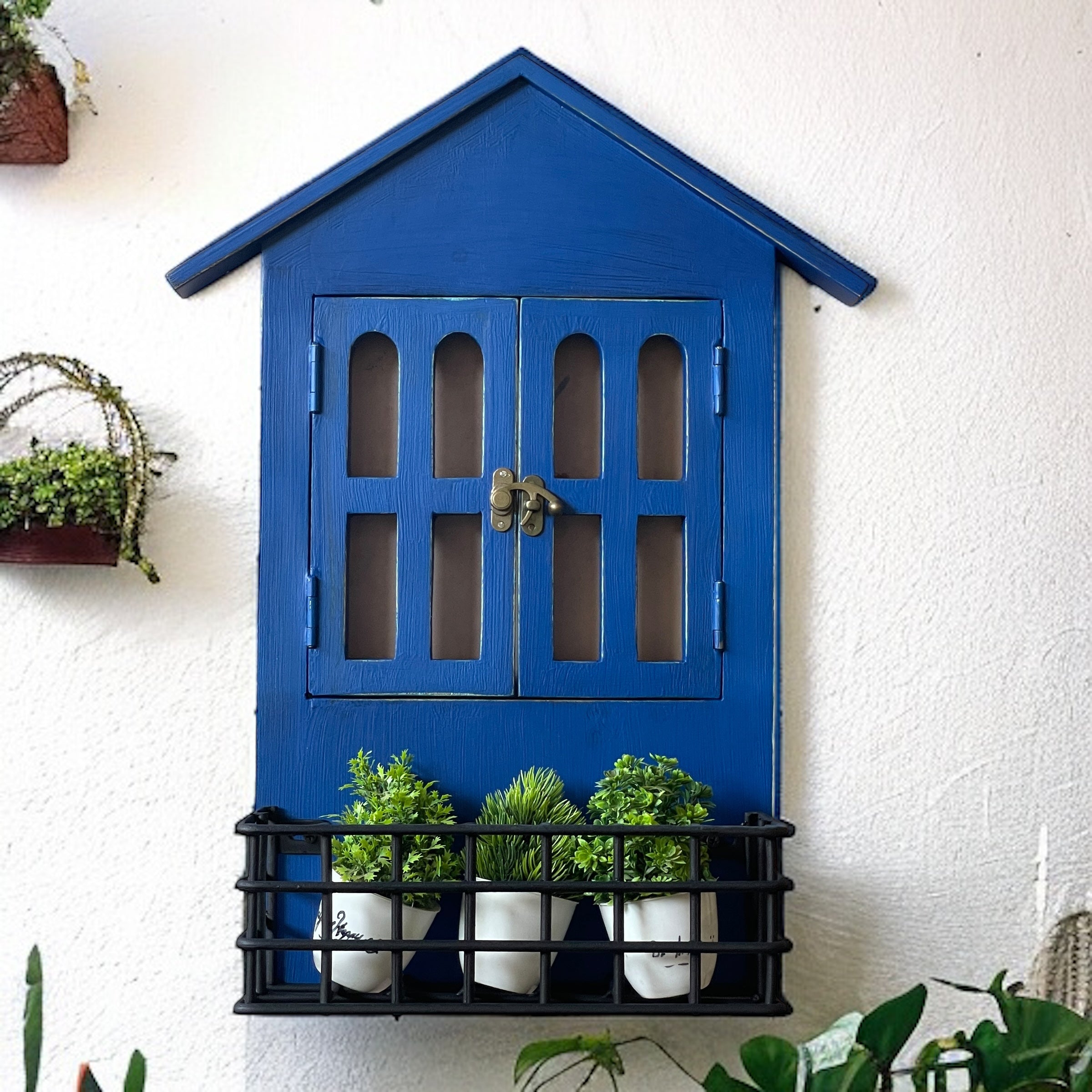 Window Mirror Design: House Window Mirror with Iron Shelf | 57x15x38 cms