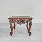 Hand‑Carved Mango Wood Coffee Table — Cabriole Legs, Floral Apron Carving, 91 × 60 × 47 cm