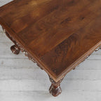 Hand‑Carved Mango Wood Coffee Table — Cabriole Legs, Floral Apron Carving, 91 × 60 × 47 cm