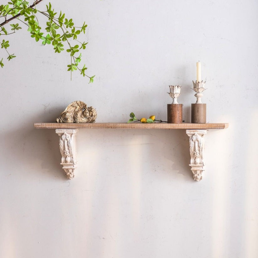 Rustic Large Wooden Wall Shelf – Handcarved Decorative Shelf for Living Room & Bedroom
