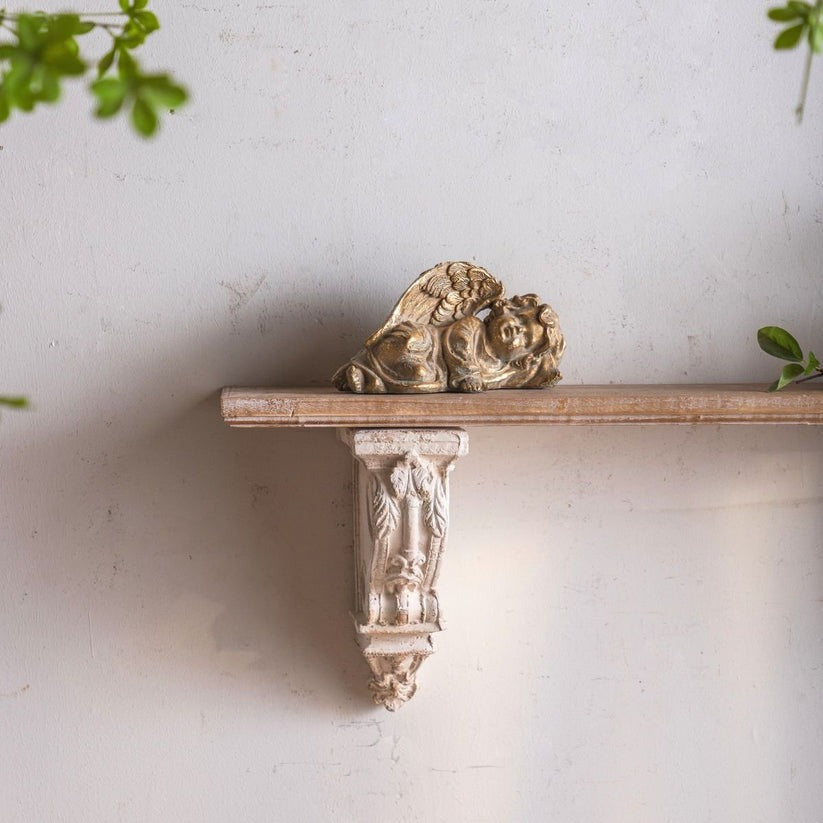 Rustic Large Wooden Wall Shelf – Handcarved Decorative Shelf for Living Room & Bedroom