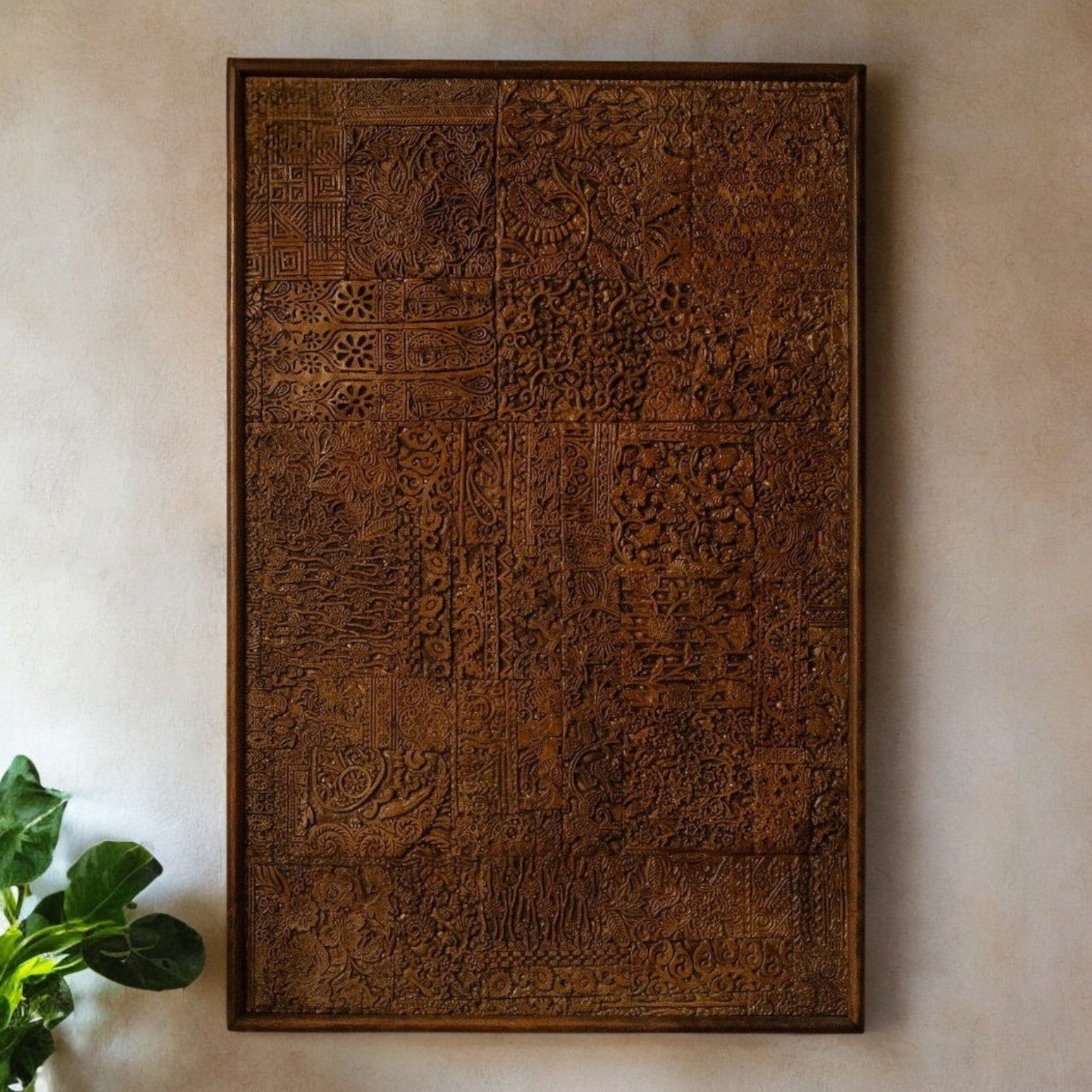 Decorative Carved Wooden Panel - Handcrafted Wall Art