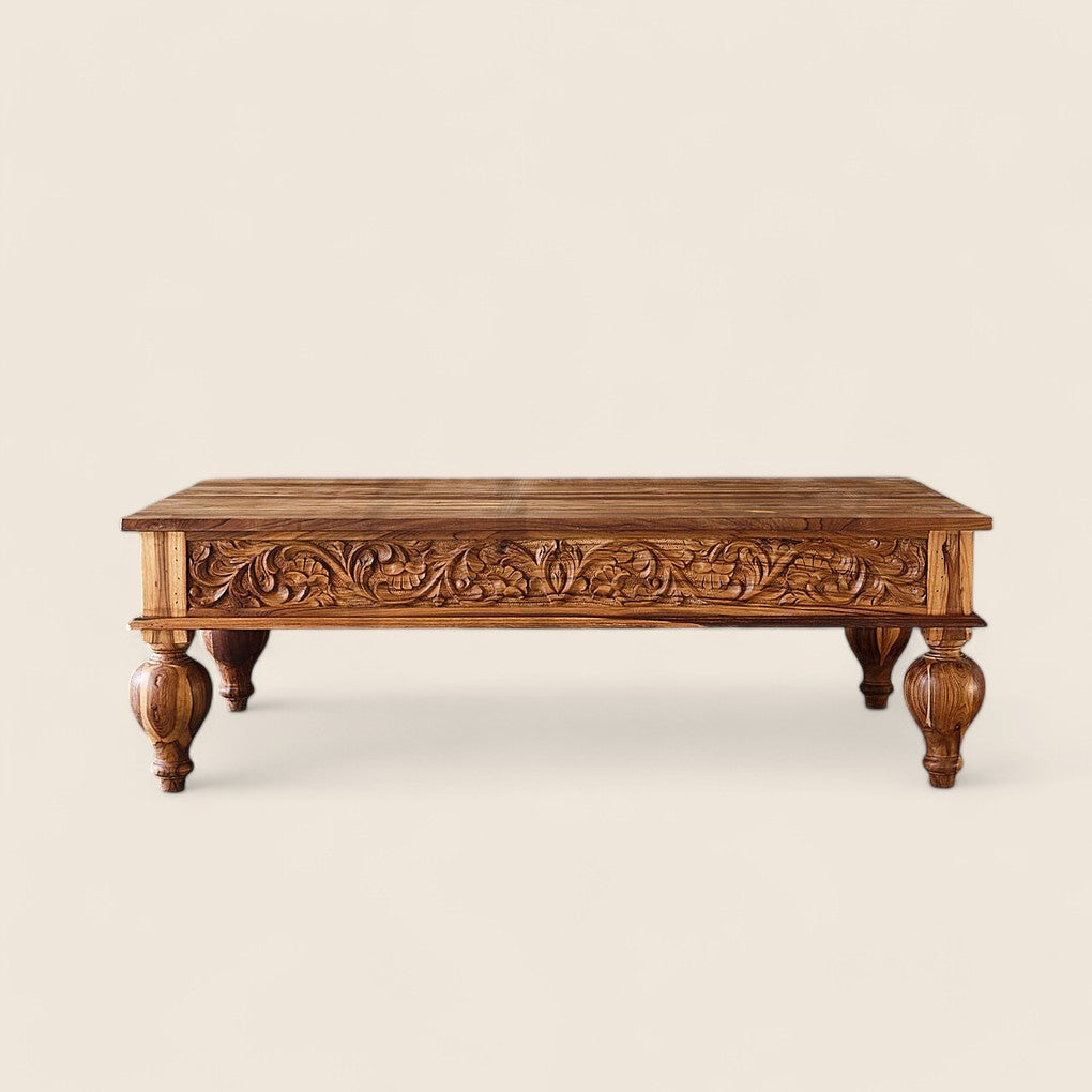 Walnut finish coffee table for living room – mango wood, 150x70x44 cm