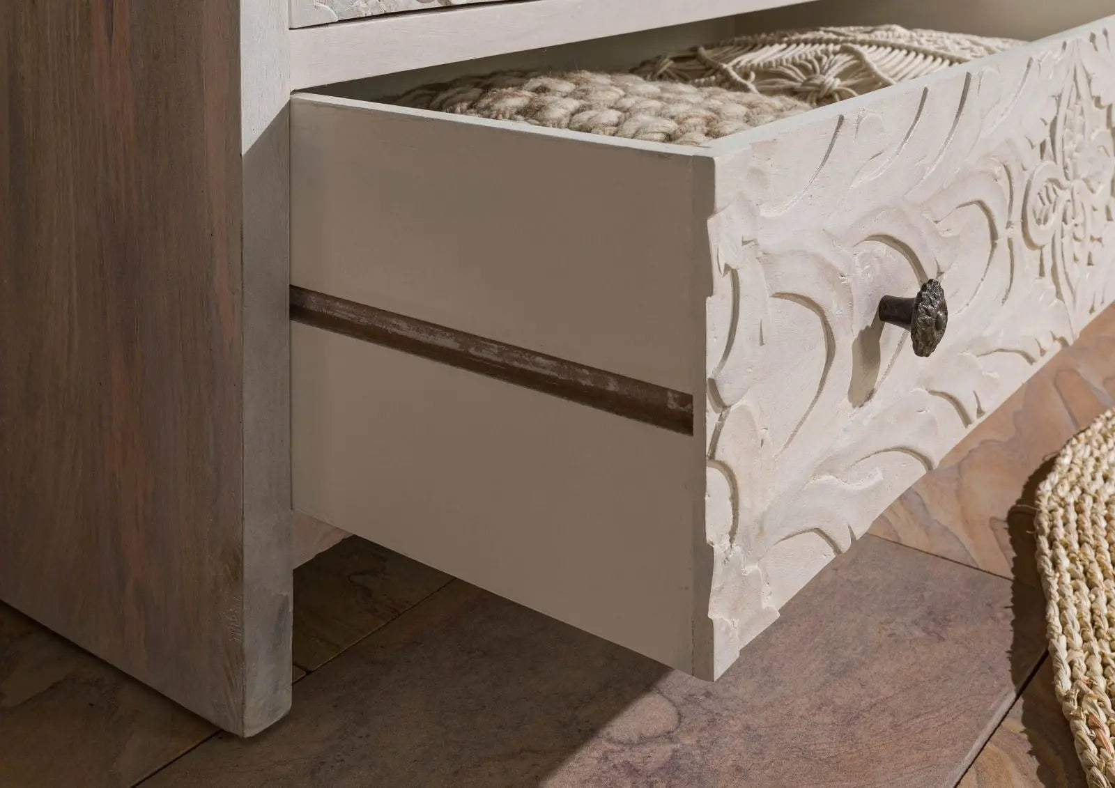 Wardrobe Mango 108x64x180 white Wardrobe 108cm width carved Mango wood wardrobe jlhomedecor2021.myshopify.com