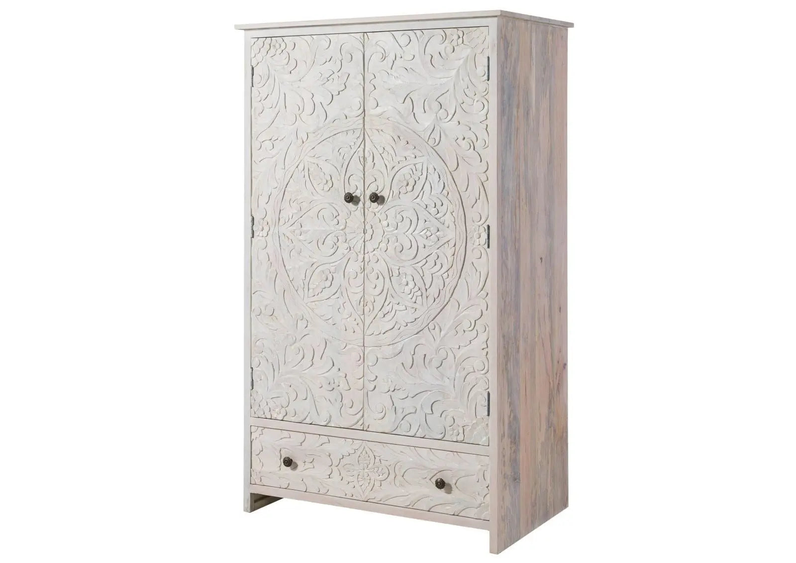 Wardrobe Mango 108x64x180 white Wardrobe 108cm width carved Mango wood wardrobe jlhomedecor2021.myshopify.com