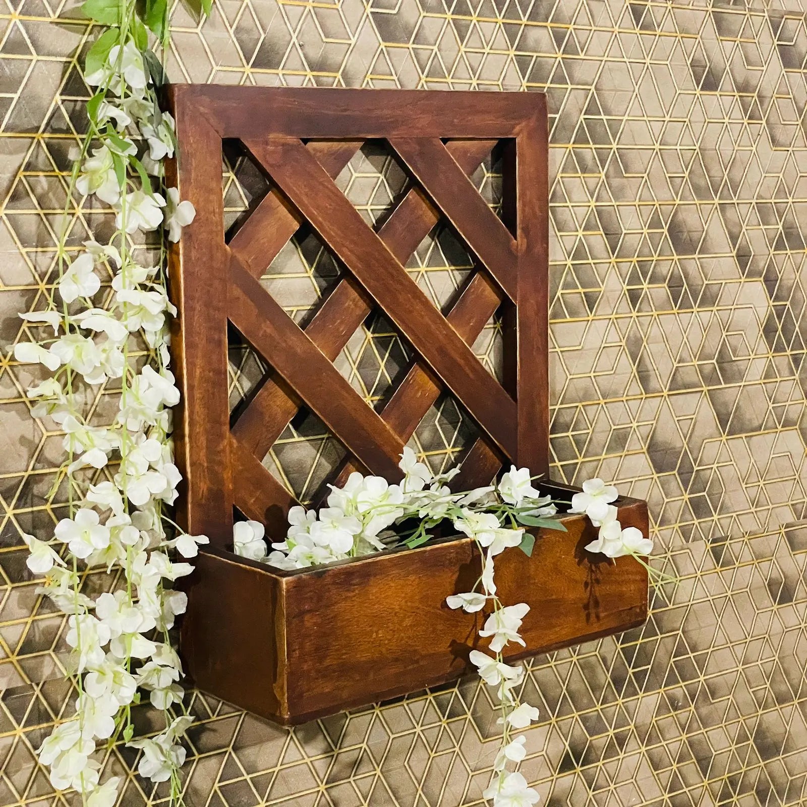 Wooden Wall Hanging Planter Walnut Brown Planter  balcony wall decor​ handmade wall decor​ jlhomedecor2021.myshopify.com