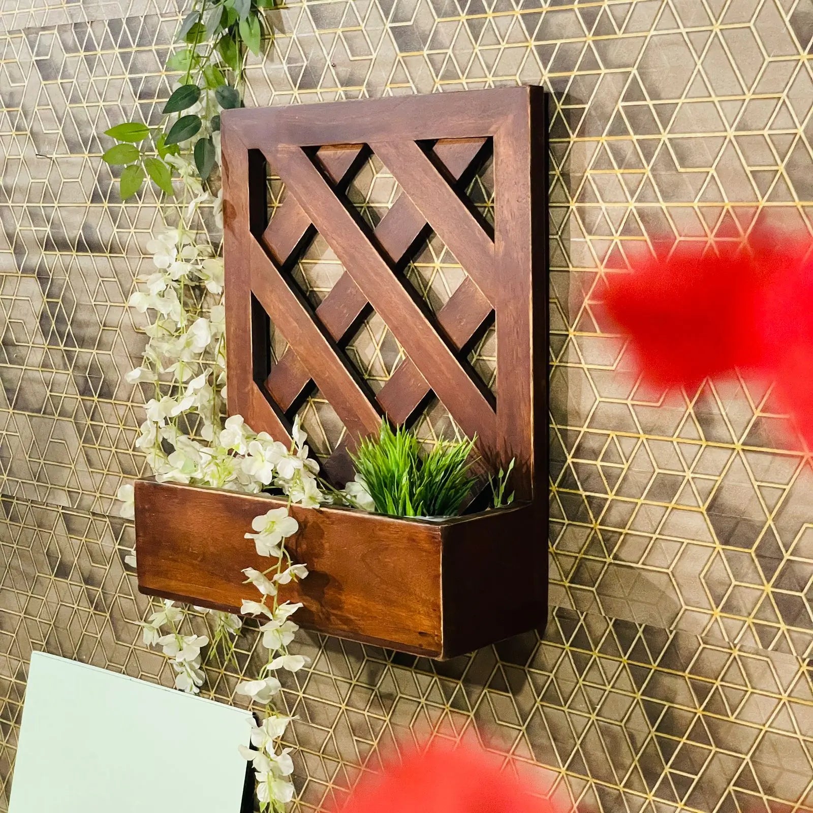 Wooden Wall Hanging Planter Walnut Brown Planter  balcony wall decor​ handmade wall decor​ jlhomedecor2021.myshopify.com