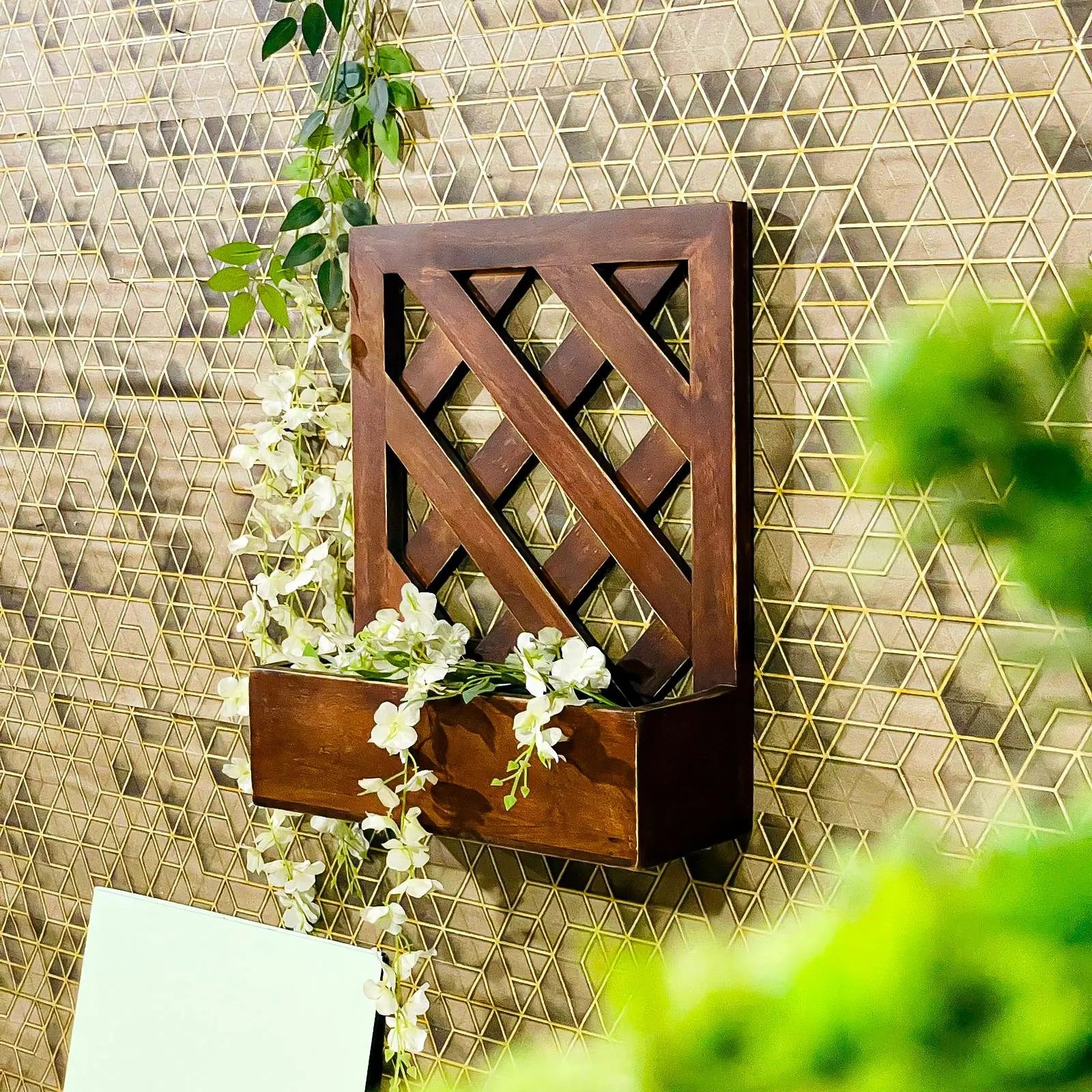 Wooden Wall Hanging Planter Walnut Brown Planter  balcony wall decor​ handmade wall decor​ jlhomedecor2021.myshopify.com