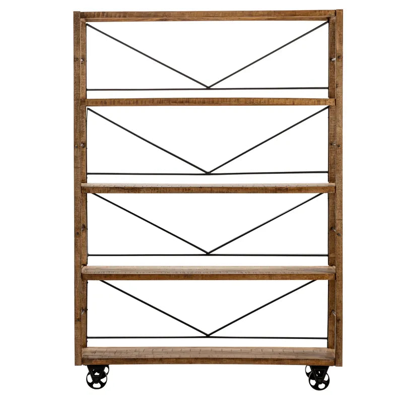 Wheeled rustic bookshelf