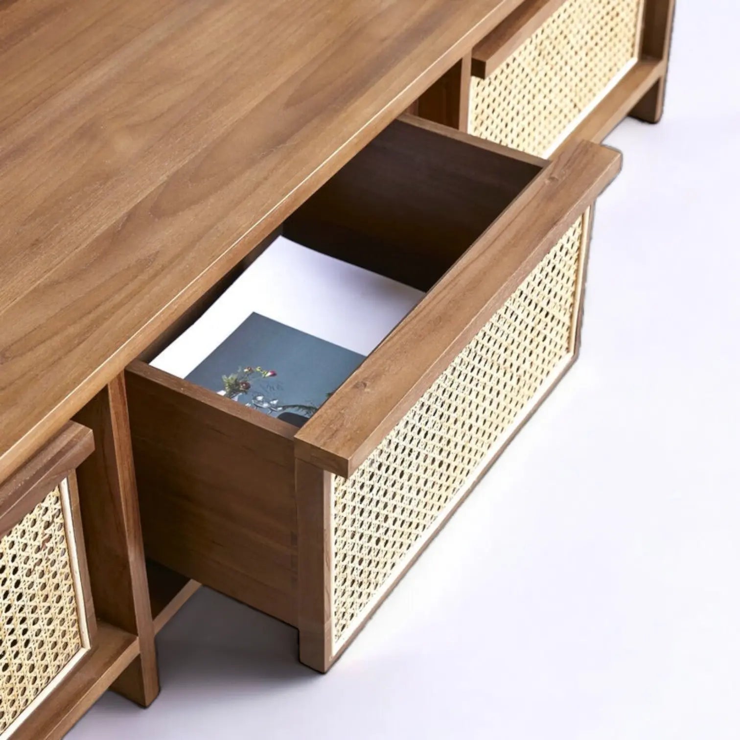 Rattan TV console - mid-century modern TV stand tv unit  3-Drawer TV Cabinet jlhomedecor2021.myshopify.com