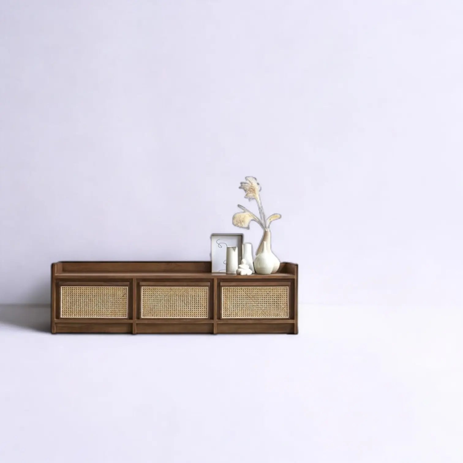 Rattan TV console - mid-century modern TV stand tv unit  3-Drawer TV Cabinet jlhomedecor2021.myshopify.com