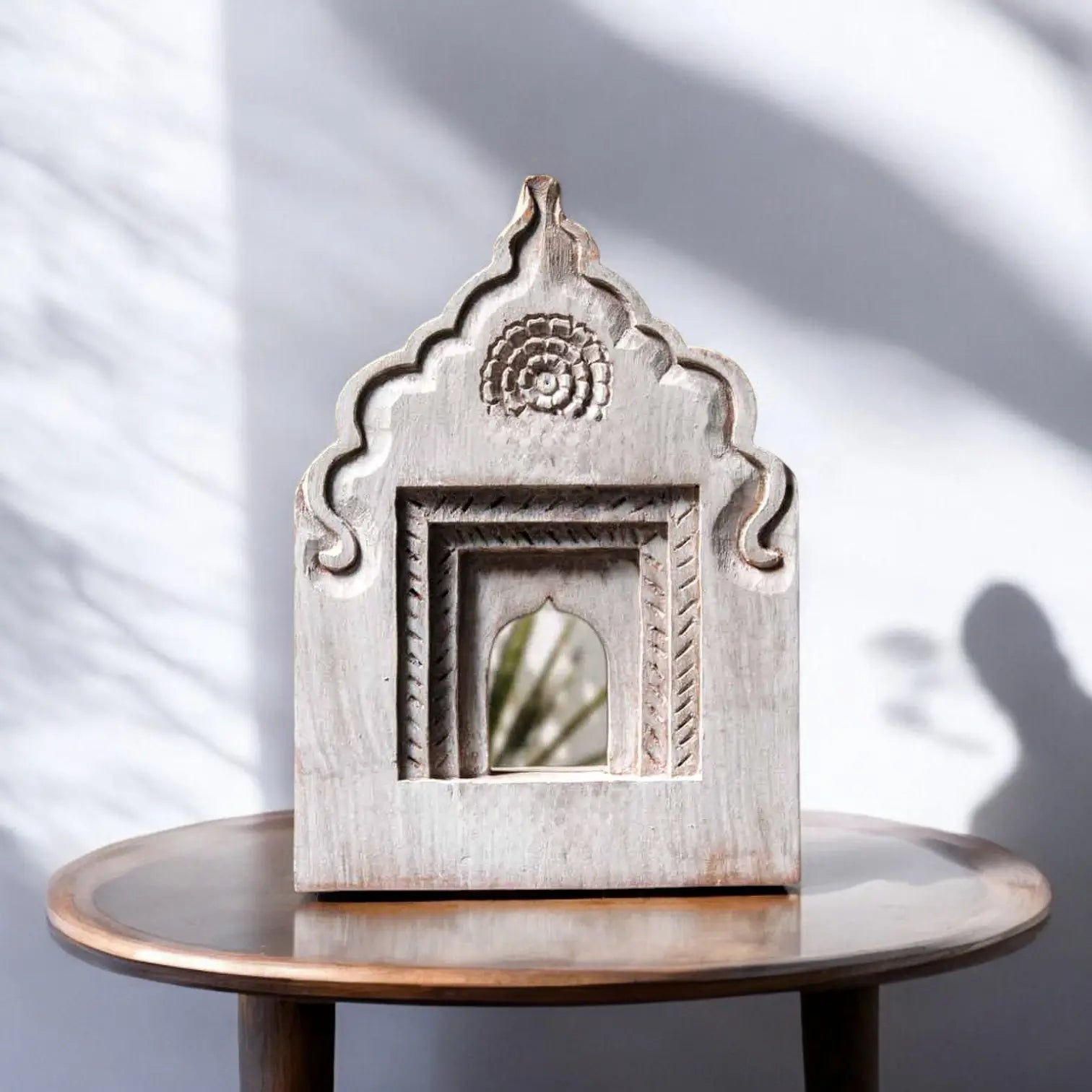 Temple Mirror Flower - White Hand-Carved Mirror  architectural design jlhomedecor2021.myshopify.com