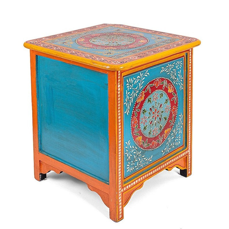 Hand Painted Side Table | Wooden Cabinet | Bedside | Side Decor - J.L.HOME DECOR