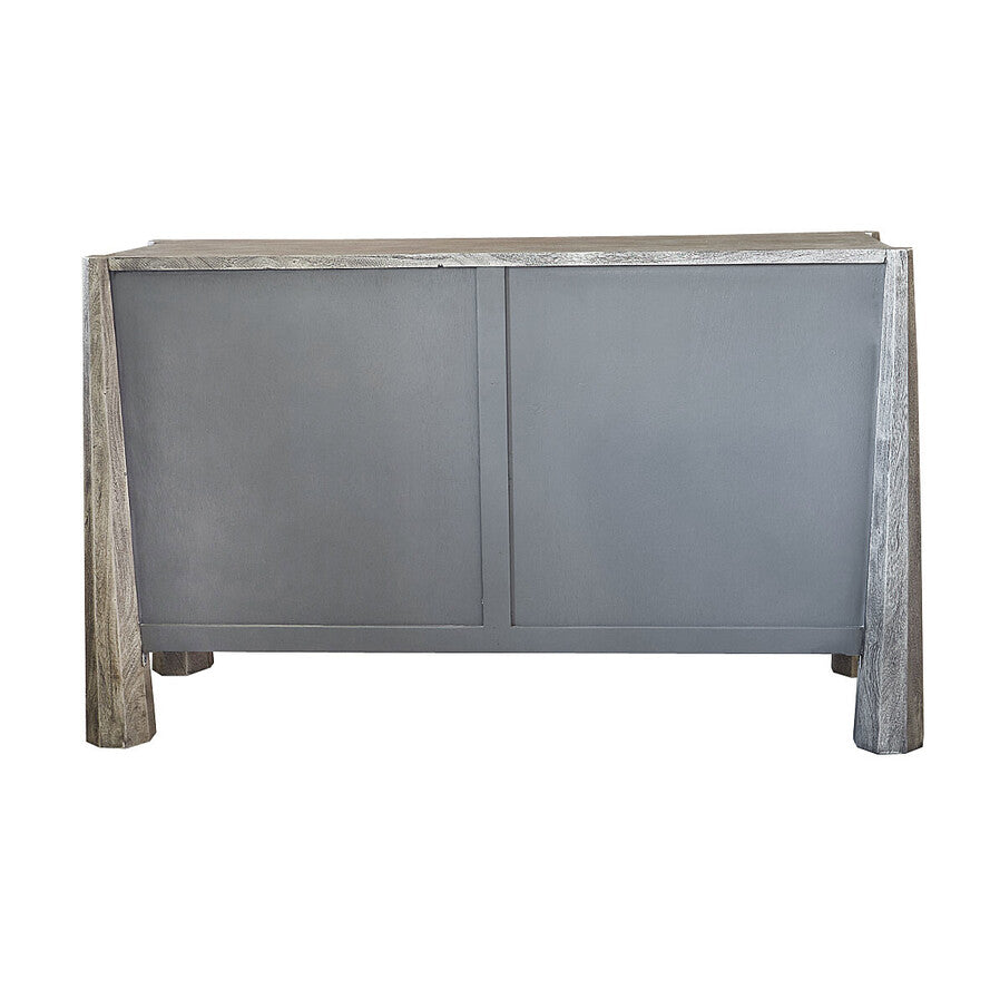 Gray sideboard with wooden frame on a white background
