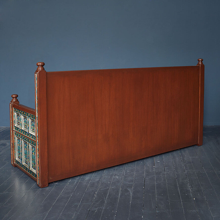 Marrakesh Blue Embossed 3-Seater Sofa - Handcrafted Mango Wood & Metal Clad Luxury Settee